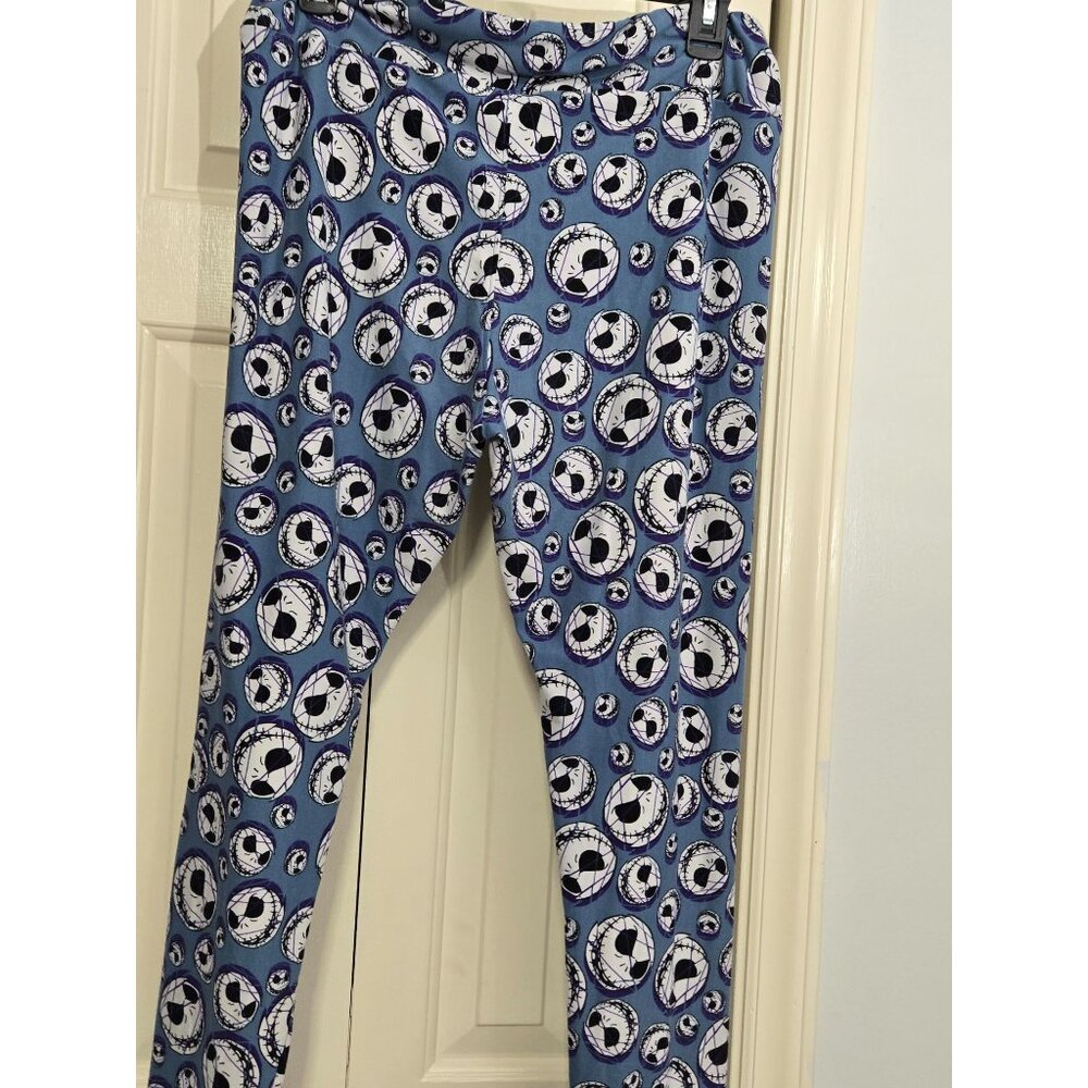 LuLaRoe Womens Leggings Jack Skellington Print Blue Polyester/Spandex Size OS